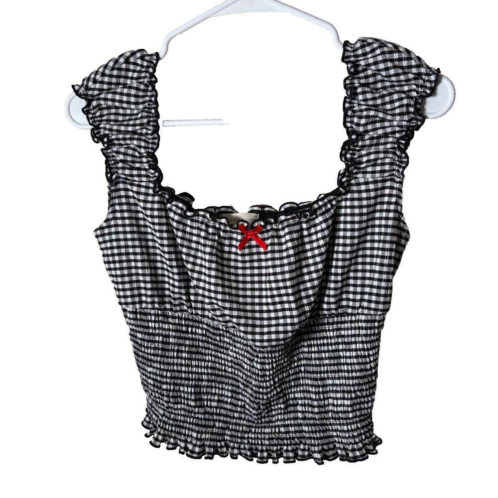 Frankee & Skylarr Blouse Women's Medium Gingham Ruffle Cropped Cottage